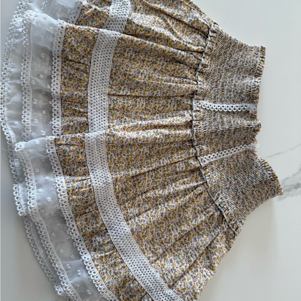 Katie J NYC Floral Skirt with Lace Trim